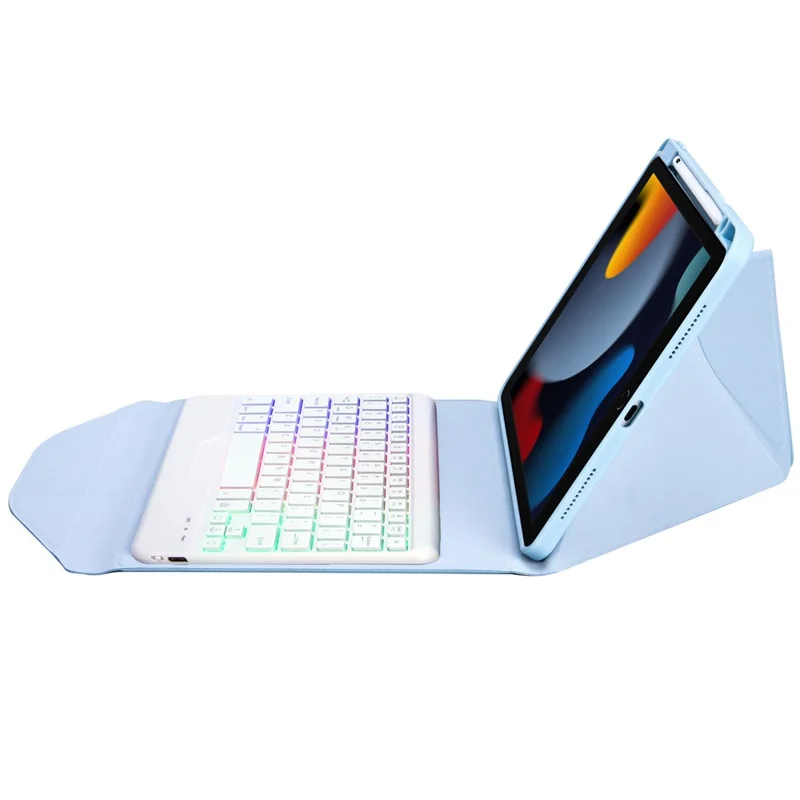 Z102BS For iPad 10.2 (2021)/(2019)/(2020) Detachable Bluetooth-compatible Keyboard Case with 3-Color Backlit Shockproof Tablet Protector Built-in Pencil Slot - Sky Blue