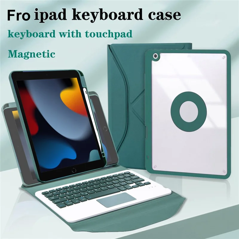 Z102B-A For iPad 10.2 (2021) / (2019) / (2020) Wireless BT Keyboard Case with Touchpad Scratch-Proof Cover Tablet Case - Midnight Green