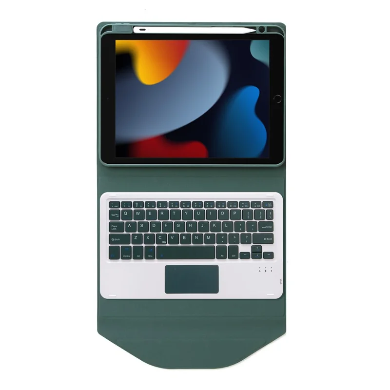 Z102B-A For iPad 10.2 (2021) / (2019) / (2020) Wireless BT Keyboard Case with Touchpad Scratch-Proof Cover Tablet Case - Midnight Green