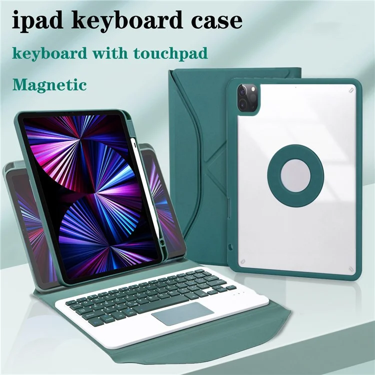 Z11B-A For iPad Pro 11 (2018) / (2020) / (2021) Bluetooth-compatible Keyboard Case with TouchPad Protective Cover Tablet Case with Pencil Slot - Midnight Green
