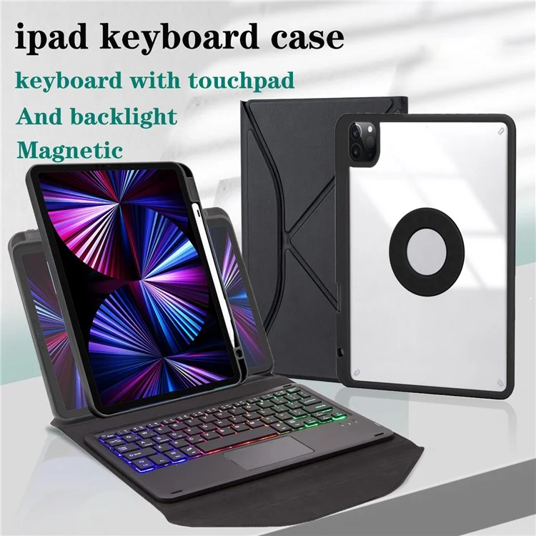 Z11B-AS For iPad Pro 11 (2018) / (2020) / (2021) Detachable Bluetooth Keyboard Case with TouchPad / 3-Color Backlit Anti-Drop Protective Tablet Cover with Pencil Slot - Black