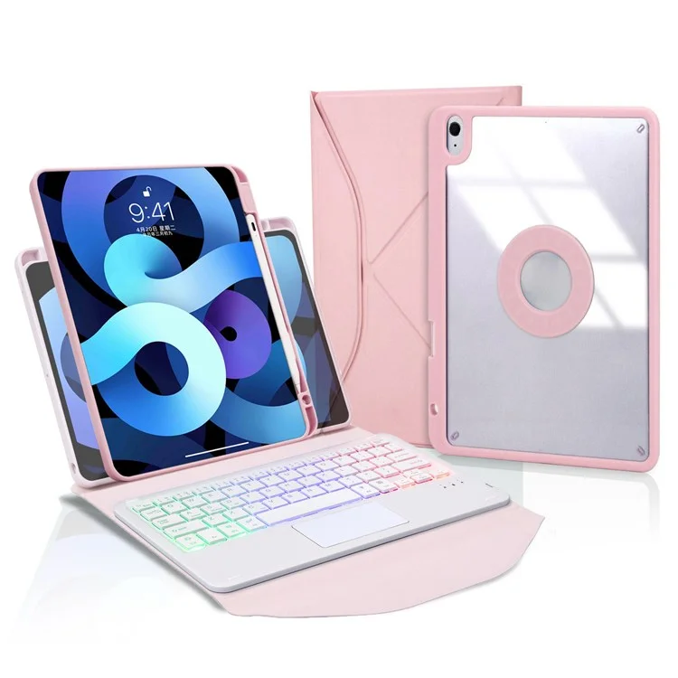 Z098b-as Für Ipad Air (2020)/(2022) 3-farben-bluetooth-tastaturgehäuse Mit Biglit-bluetooth-tastatur Mit Touchpad Anti-droge-schutzabdeckung Pencil Slot Design Tablet Case - Rosa