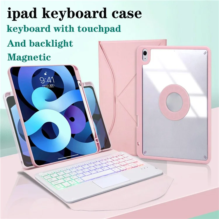 Z098b-as Für Ipad Air (2020)/(2022) 3-farben-bluetooth-tastaturgehäuse Mit Biglit-bluetooth-tastatur Mit Touchpad Anti-droge-schutzabdeckung Pencil Slot Design Tablet Case - Rosa