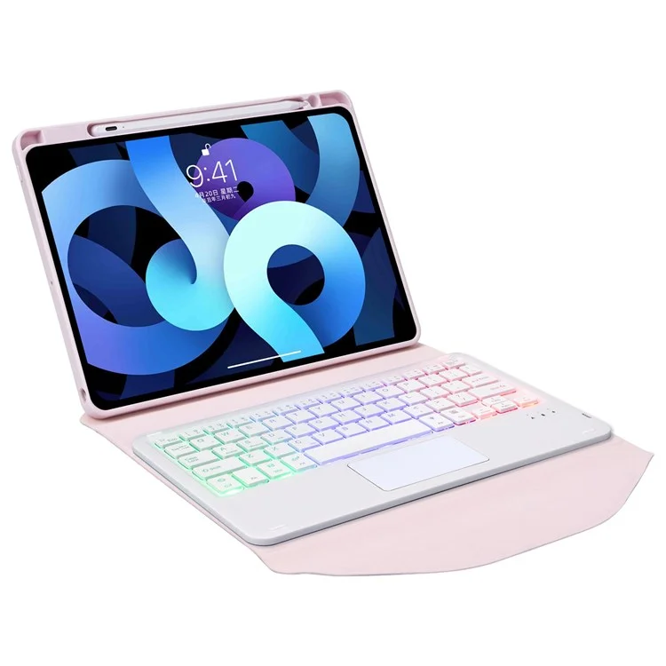 Z098b-as Für Ipad Air (2020)/(2022) 3-farben-bluetooth-tastaturgehäuse Mit Biglit-bluetooth-tastatur Mit Touchpad Anti-droge-schutzabdeckung Pencil Slot Design Tablet Case - Rosa