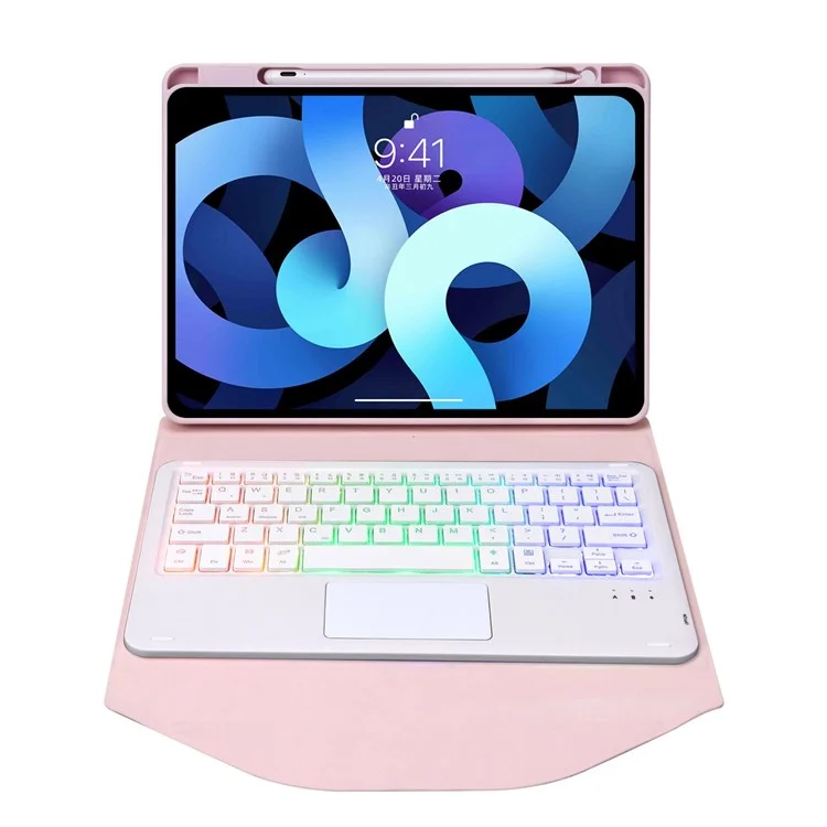 Z098b-as Für Ipad Air (2020)/(2022) 3-farben-bluetooth-tastaturgehäuse Mit Biglit-bluetooth-tastatur Mit Touchpad Anti-droge-schutzabdeckung Pencil Slot Design Tablet Case - Rosa