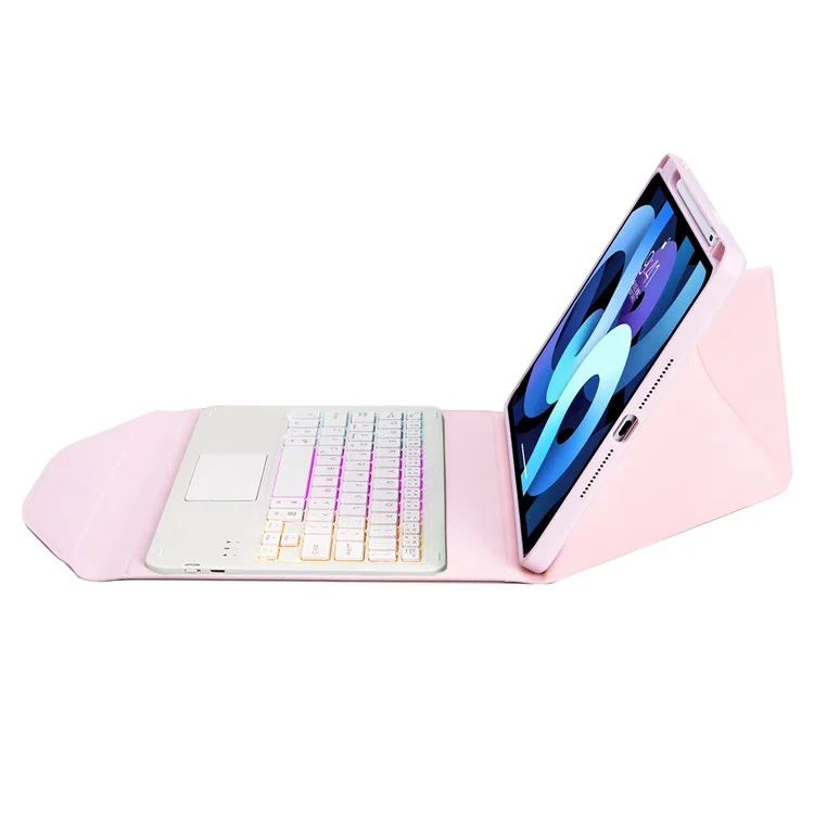 Z098b-as Für Ipad Air (2020)/(2022) 3-farben-bluetooth-tastaturgehäuse Mit Biglit-bluetooth-tastatur Mit Touchpad Anti-droge-schutzabdeckung Pencil Slot Design Tablet Case - Rosa