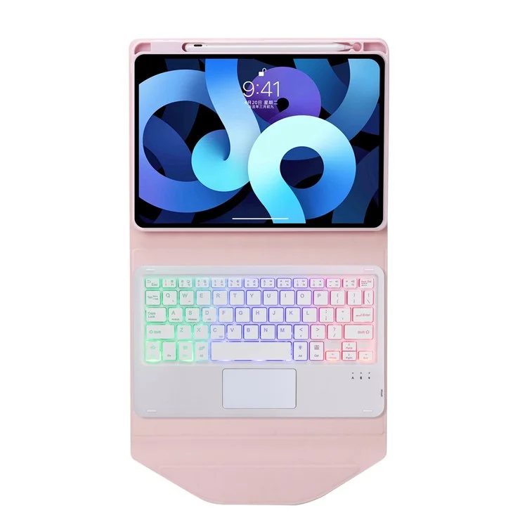 Z098b-as Für Ipad Air (2020)/(2022) 3-farben-bluetooth-tastaturgehäuse Mit Biglit-bluetooth-tastatur Mit Touchpad Anti-droge-schutzabdeckung Pencil Slot Design Tablet Case - Rosa