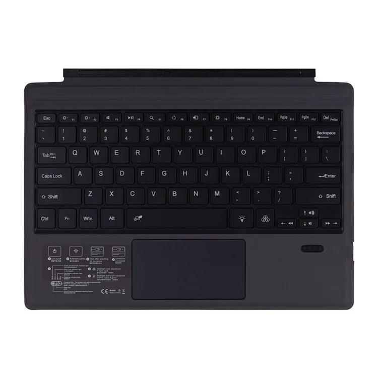 1089D for Microsoft Surface Pro 3 / 4 / 5 / 6 / 7 Colorful Backlight Laptop Magnetic Adsorption Bluetooth Wireless Keyboard with Touchpad