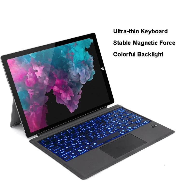 1089D для Microsoft Surface Pro 3 / 4 / 5 / 6 / 7 Клавиатура с цветной подсветкой Magnetic Adsorption Bluetooth Wireless с сенсорной панелью