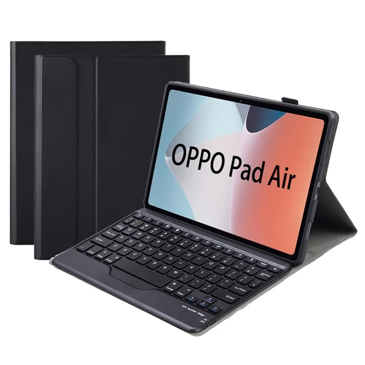 OP12-B For Oppo Pad Air 10.4-inch Protective Case with Removable Bluetooth Keyboard Anti-Drop Leather Stand Cover - Black