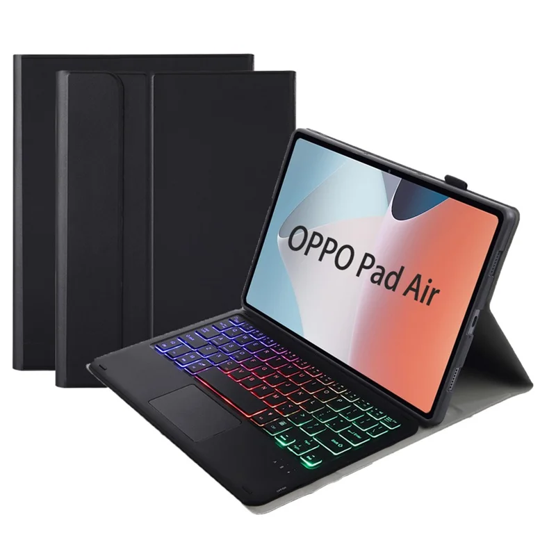 OP12-AS Für Oppo Pad Air 10,4-Zoll PU-Leder Kratzfester Case 3-Farben Hintergrundbeleuchtung Bluetooth-kompatibles Tastatur mit TouchPad - Schwarz