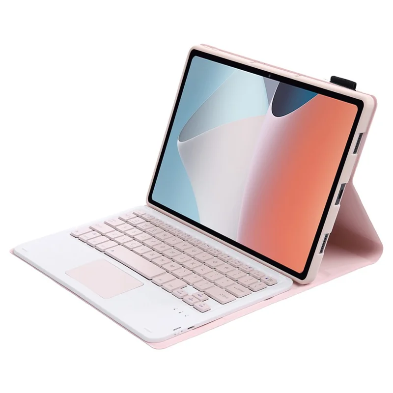 OP12-A For Oppo Pad Air 14-inch Shockproof Stand Case + Bluetooth-compatible Keyboard with TouchPad Protective Leather Folio Flip Cover - Pink