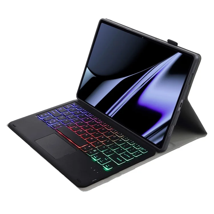 OP11-AS For Oppo Pad 11-inch PU Leather Protective Case + Detachable Bluetooth-compatible Keyboard with 3-Color Backlit  / TouchPad - Black