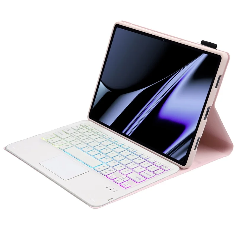 OP11-AS For Oppo Pad 11-inch PU Leather Protective Case + Detachable Bluetooth-compatible Keyboard with 3-Color Backlit  / TouchPad - Pink