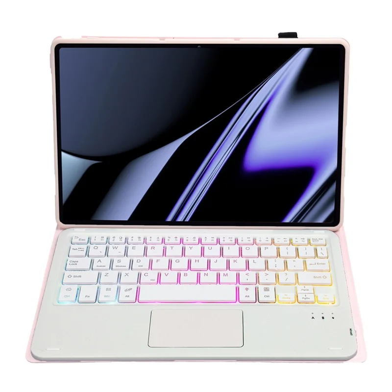 OP11-AS For Oppo Pad 11-inch PU Leather Protective Case + Detachable Bluetooth-compatible Keyboard with 3-Color Backlit  / TouchPad - Pink