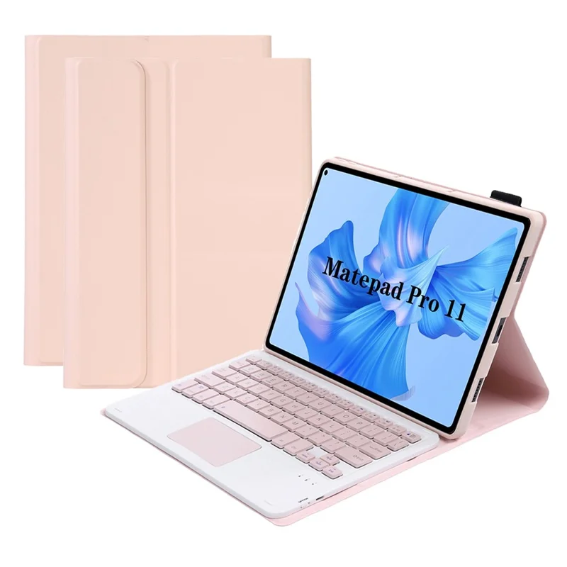 AHW12-A For Huawei MatePad Pro 11 (2022) Detachable Bluetooth-compatible Keyboard with TouchPad PU Leather+TPU Protective Case - Pink