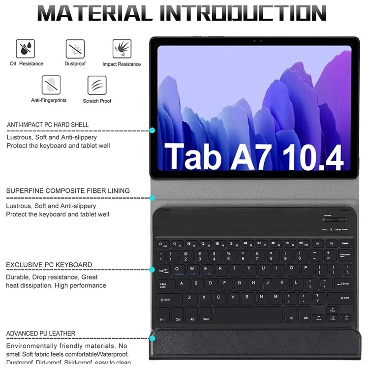 SK-T500D Pour Samsung Galaxy Tab A7 10.4 (2020) SM-T500 / T505 / T505N / T507 2 po en Cuir PU Case Anti-drop + Clavier Bluetooth Détachable Avec Rétro-éclairs Coloré