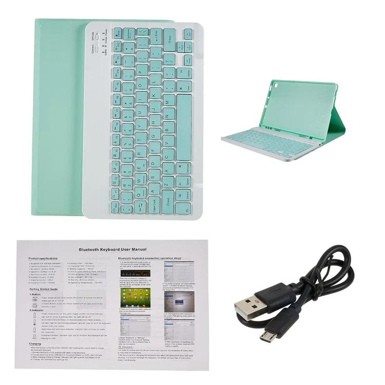 SK-P610 For Samsung Galaxy Tab S6 Lite (2024) / S6 Lite (2022) / S6 Lite (2020) SM-P610 Bluetooth-compatible Keyboard PU Leather Cover - Mint Green