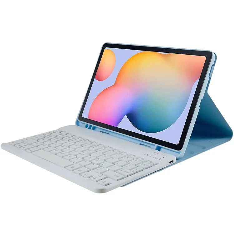SK-P610D Para Samsung Galaxy Tab S6 Lite (2024) / S6 Lite (2022) / S6 Lite (2020) SM-P610 Teclado Bluetooth con Funda de Piel de PU - Azul Bebé
