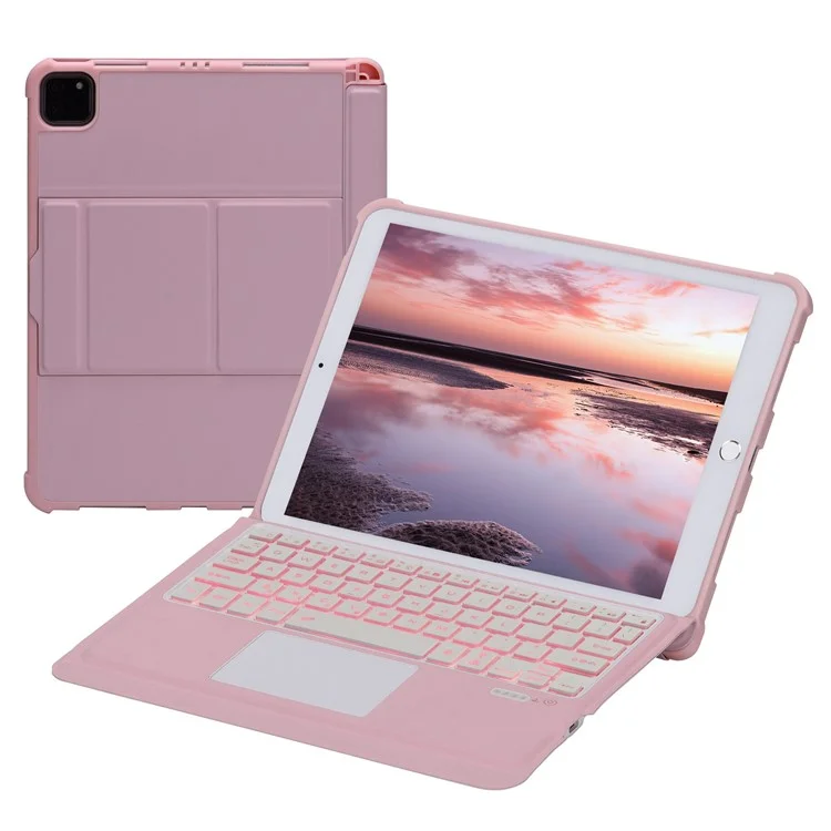 T207D Für iPad Air (2020) / (2022) PU-Lederschutz gegen Stürze + abnehmbare Bluetooth-Tastatur mit Touchpad - Pink