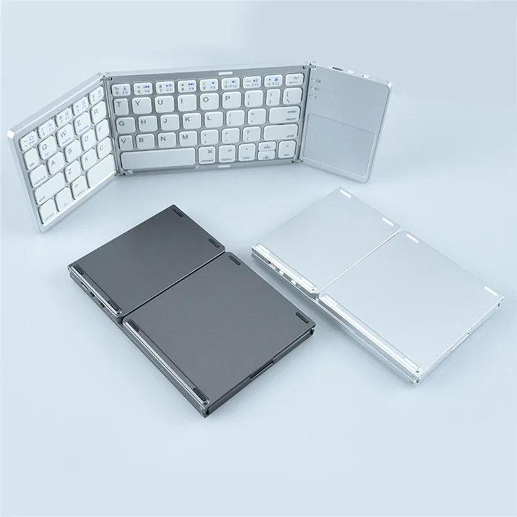 B033 Portable Tri-Fold Bluetooth-Compatible Keyboard Universal Laptop Tablet Phone Wireless Keyboard with Touchpad - Grey
