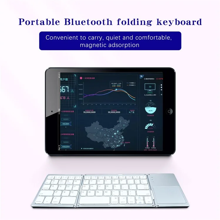 B033 Portable Tri-Fold Bluetooth-Compatible Keyboard Universal Laptop Tablet Phone Wireless Keyboard with Touchpad - Grey