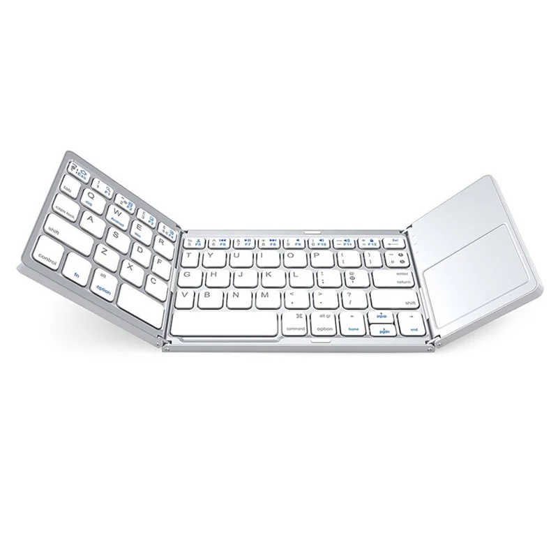 B033 Portable Tri-fold Bluetooth-compatible Keyboard Universal Laptop Tablet Phone Wireless Keyboard with Touchpad - White