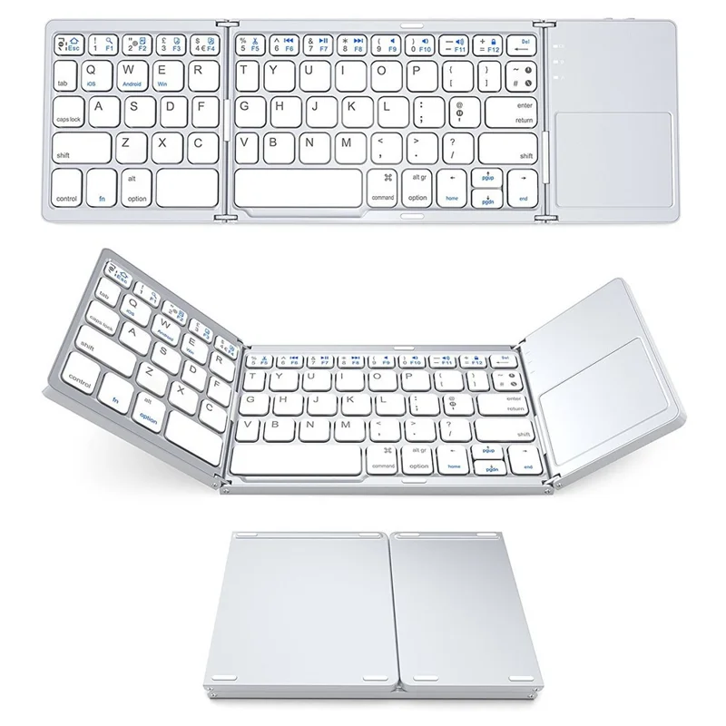 B033 Portable Tri-fold Bluetooth-compatible Keyboard Universal Laptop Tablet Phone Wireless Keyboard with Touchpad - White