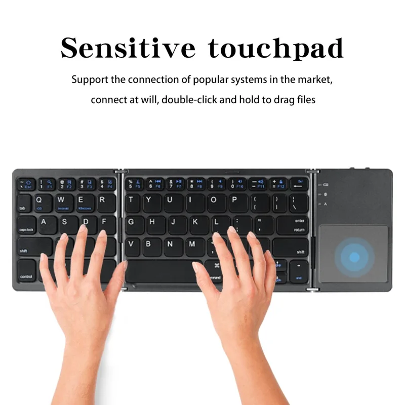 B033 Portable Tri-fold Bluetooth-compatible Keyboard Universal Laptop Tablet Phone Wireless Keyboard with Touchpad - White