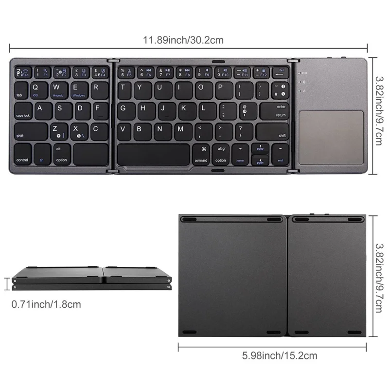 B033 Portable Tri-fold Bluetooth-compatible Keyboard Universal Laptop Tablet Phone Wireless Keyboard with Touchpad - White