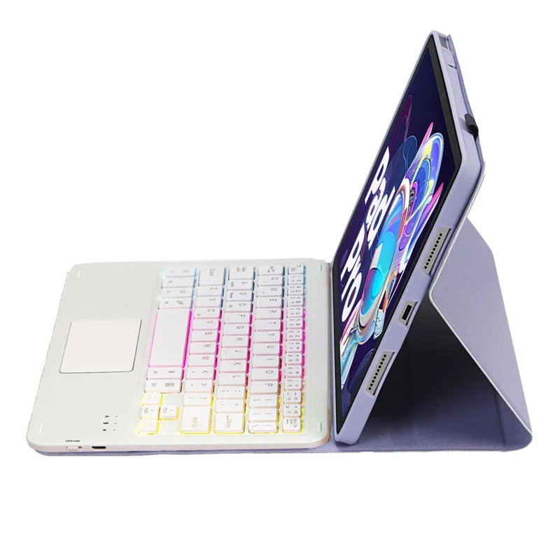 AM18-AS For Lenovo Pad Pro 2022 11.2-inch Detachable Bluetooth-compatible Keyboard Case with 3-Color Backlit / TouchPad Anti-Drop Protective Case - Purple