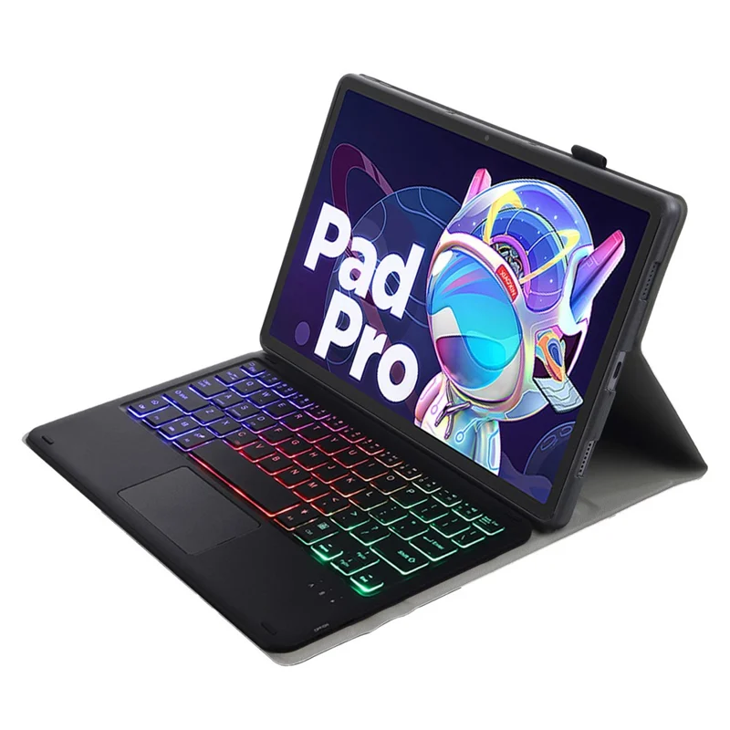 AM18-BS Для Lenovo Pad Pro 2022 11,2-дюймовый защитный чехол с отсоединяемой Bluetooth-клавиатурой, беспроводная клавиатура с подсветкой 3 цветов, ударопрочный чехол (порт для зарядки Type-C) — черный