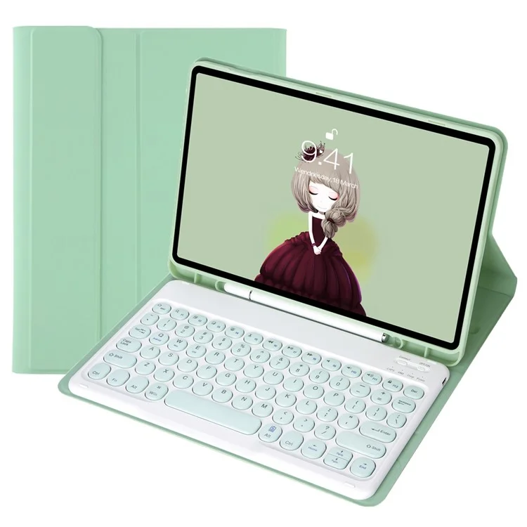 yt11b per ipad air (2020) /(2022) / ipad pro 11 (2018) /(2020) /(2021) /(2022) bluetooth case di protezione della tastiera bluetooth copertina di pelle antidrop con slot a penna / in piedi - verde chiaro