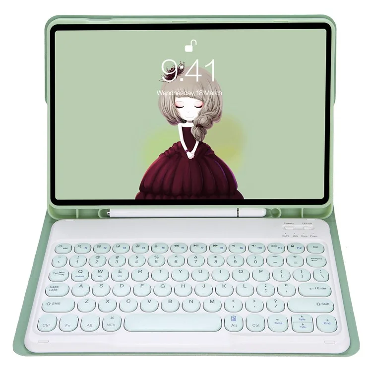 yt11b per ipad air (2020) /(2022) / ipad pro 11 (2018) /(2020) /(2021) /(2022) bluetooth case di protezione della tastiera bluetooth copertina di pelle antidrop con slot a penna / in piedi - verde chiaro