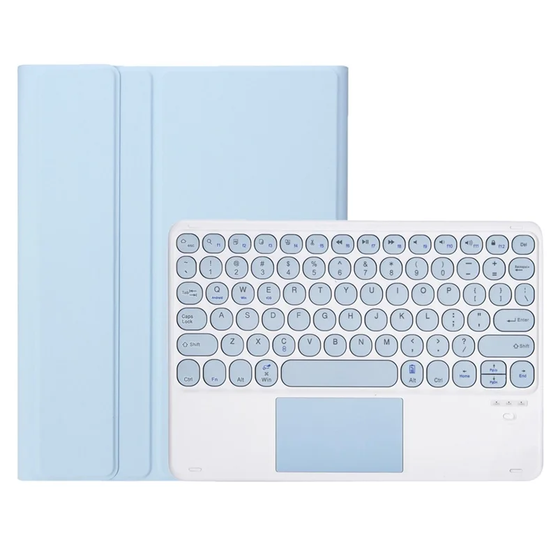 YT098B-A For iPad Air (2020) / (2022) Round Keys Wireless Bluetooth-compatible Keyboard with TouchPad, Skin Touch Shockproof Stand Case with Pen Slot - Blue