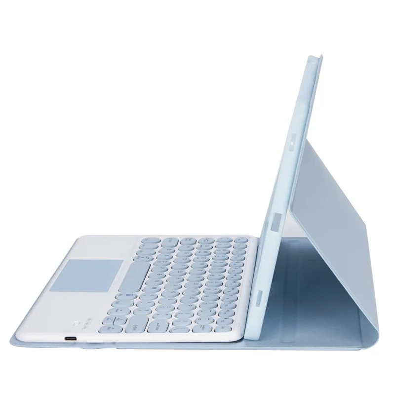YT098B-A For iPad Air (2020) / (2022) Round Keys Wireless Bluetooth-compatible Keyboard with TouchPad, Skin Touch Shockproof Stand Case with Pen Slot - Blue