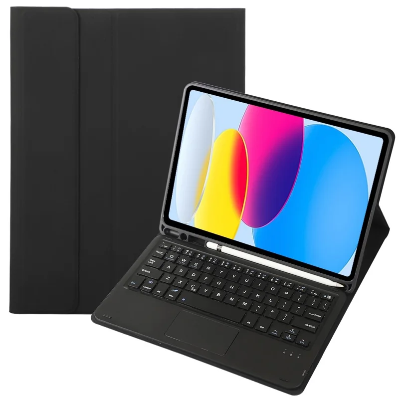 A10B-A for iPad (2025) / 10.9 (2022) Pen Slot Design Leather + TPU Tablet Protective Stand Cover with Touchpad Bluetooth Keyboard - Black