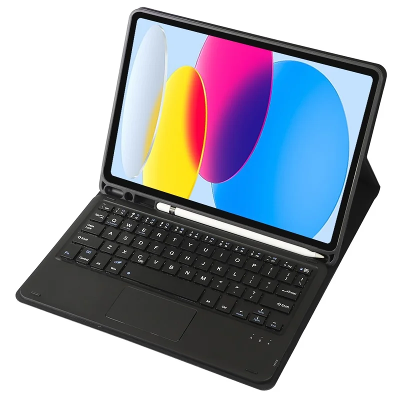 A10B-A for iPad (2025) / 10.9 (2022) Pen Slot Design Leather + TPU Tablet Protective Stand Cover with Touchpad Bluetooth Keyboard - Black