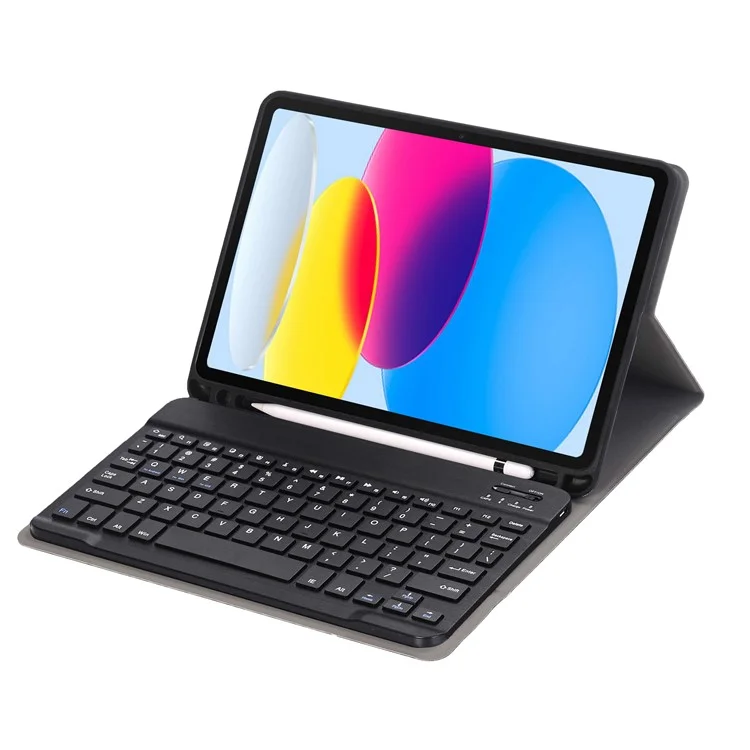 A10B pour iPad 10.9 (2022) Conception avec fente pour stylet, support pliable en cuir et TPU, housse de protection pour tablette avec clavier Bluetooth - Noir