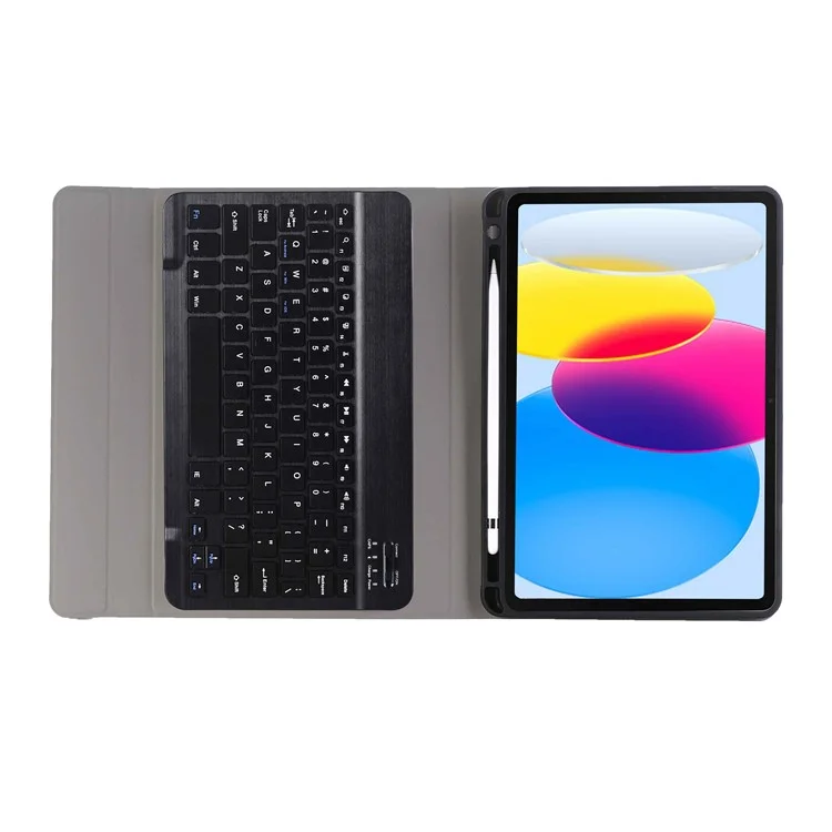 A10B pour iPad 10.9 (2022) Conception avec fente pour stylet, support pliable en cuir et TPU, housse de protection pour tablette avec clavier Bluetooth - Noir