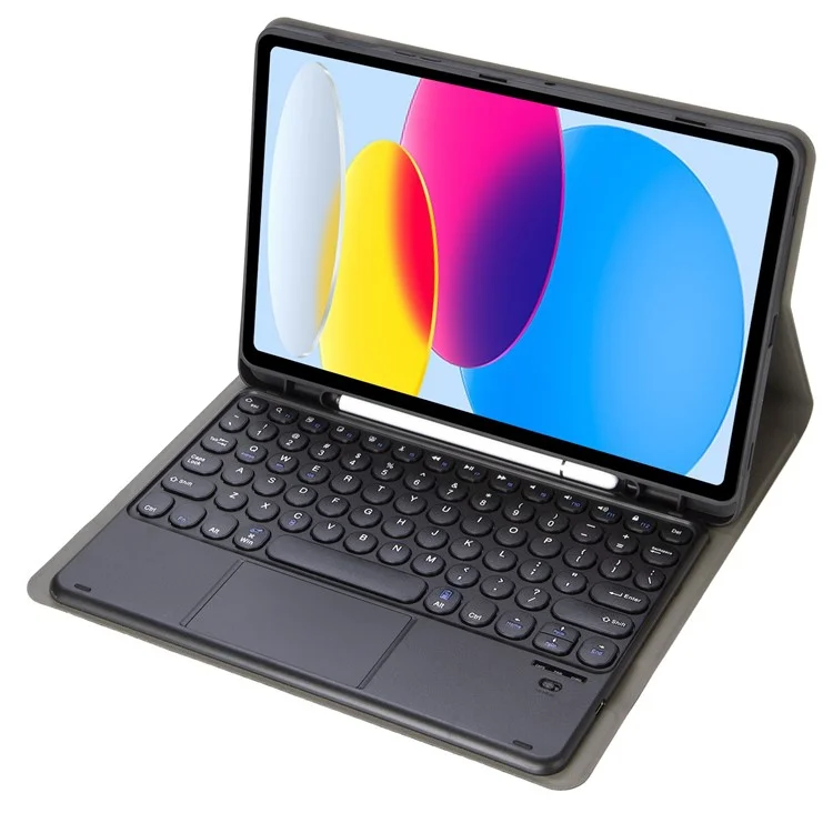 YA10B-A für iPad 10.9 (2022) Leder + TPU Tablet Stylus Halter Schutzhülle mit rundem Tastendesign Touchpad Bluetooth-Tastatur - Schwarz