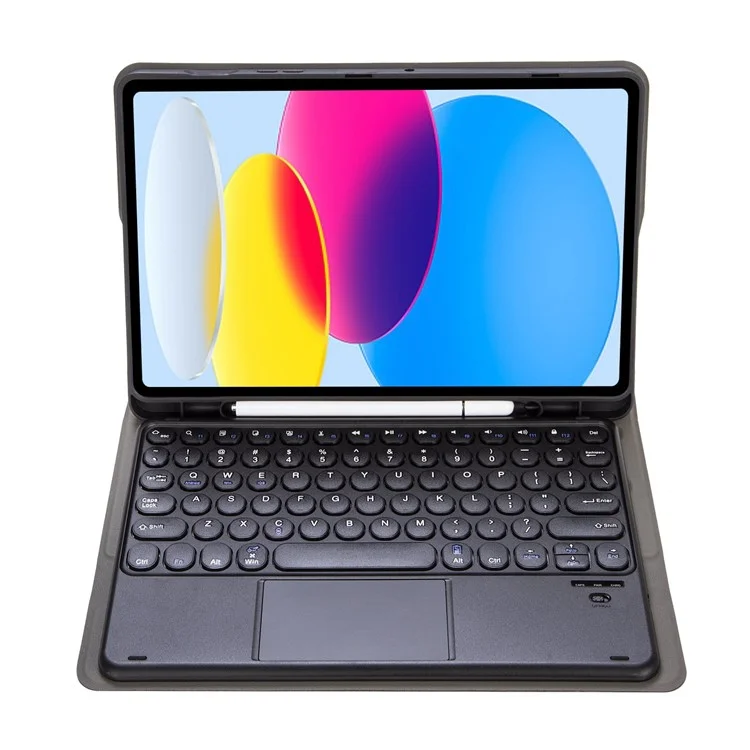 YA10B-A für iPad 10.9 (2022) Leder + TPU Tablet Stylus Halter Schutzhülle mit rundem Tastendesign Touchpad Bluetooth-Tastatur - Schwarz