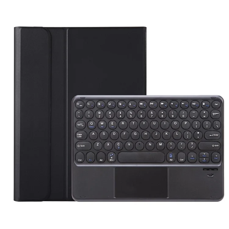 YA10B-A für iPad 10.9 (2022) Leder + TPU Tablet Stylus Halter Schutzhülle mit rundem Tastendesign Touchpad Bluetooth-Tastatur - Schwarz