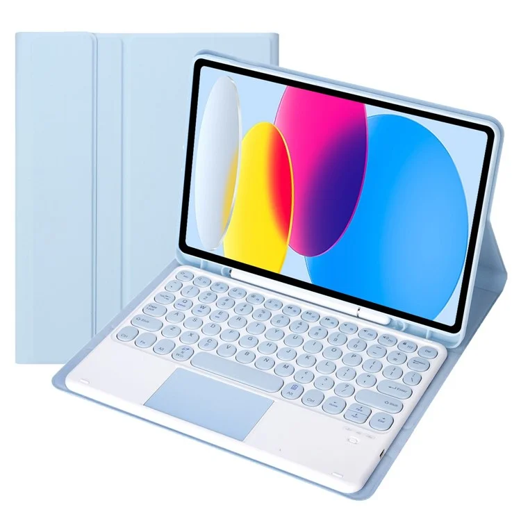 YA10B-A for iPad (2025) / 10.9 (2022) Leather + TPU Tablet Stylus Holder Protective Cover with Bluetooth-Compatible Keyboard - Baby Blue