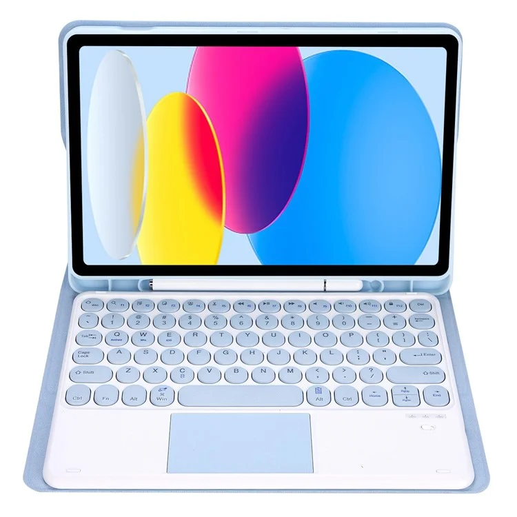YA10B-A for iPad (2025) / 10.9 (2022) Leather + TPU Tablet Stylus Holder Protective Cover with Bluetooth-Compatible Keyboard - Baby Blue