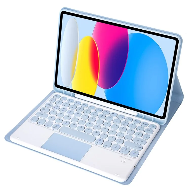 YA10B-A for iPad (2025) / 10.9 (2022) Leather + TPU Tablet Stylus Holder Protective Cover with Bluetooth-Compatible Keyboard - Baby Blue