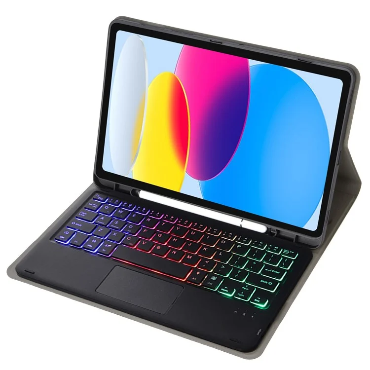 A10B-AS for iPad (2025) / 10.9 (2022) Leather + TPU Tablet Stand Cover + Detachable Backlit Bluetooth-Compatible Keyboard with Touchpad - Black