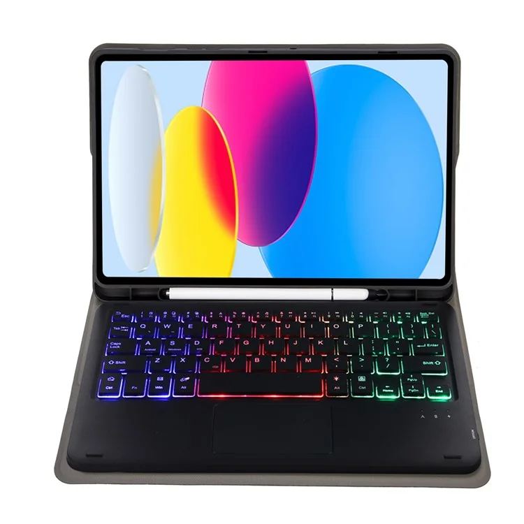 A10B-AS for iPad (2025) / 10.9 (2022) Leather + TPU Tablet Stand Cover + Detachable Backlit Bluetooth-Compatible Keyboard with Touchpad - Black