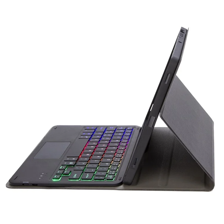 A10B-AS for iPad (2025) / 10.9 (2022) Leather + TPU Tablet Stand Cover + Detachable Backlit Bluetooth-Compatible Keyboard with Touchpad - Black