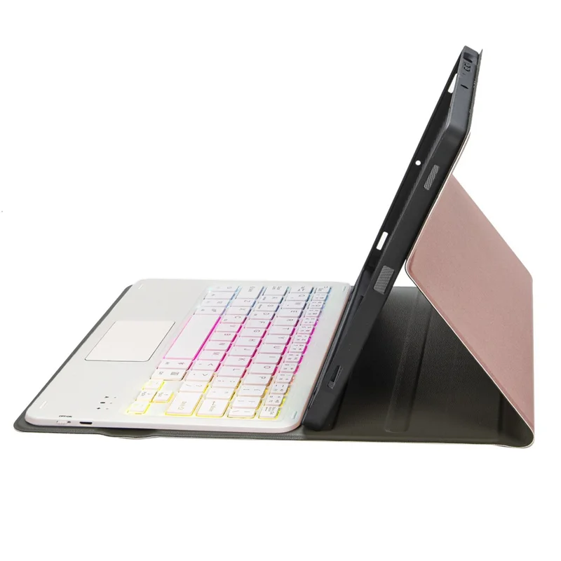A10B-AS for iPad (2025) / 10.9 (2022) Leather + TPU Tablet Stand Cover + Detachable Backlit Bluetooth-Compatible Keyboard with Touchpad - Rose Gold